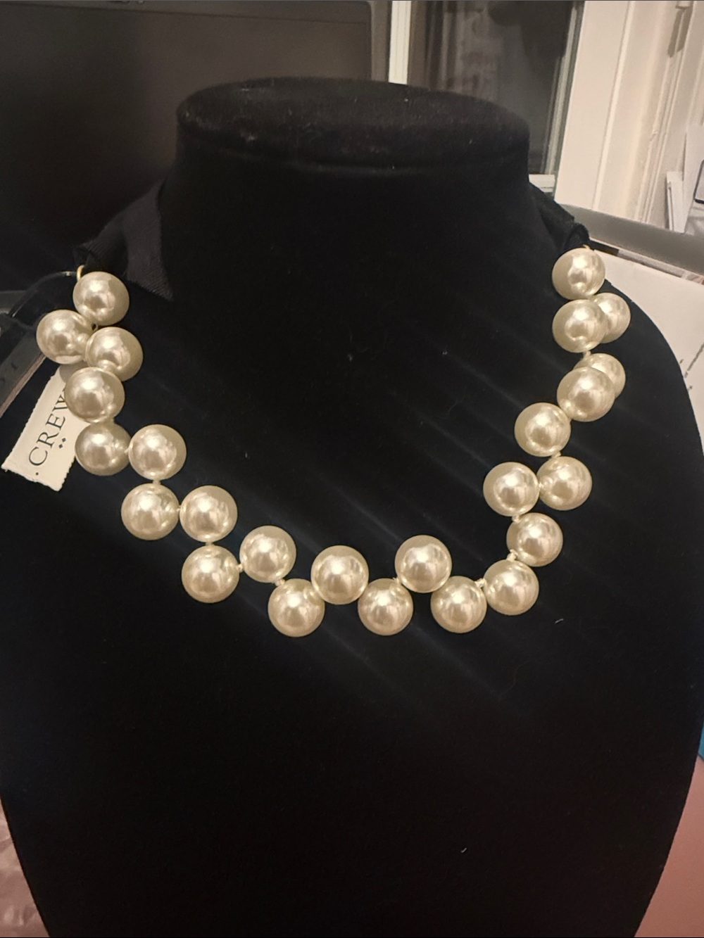 J. Crew Cream Pearl Necklace with Black Ribbon Tie